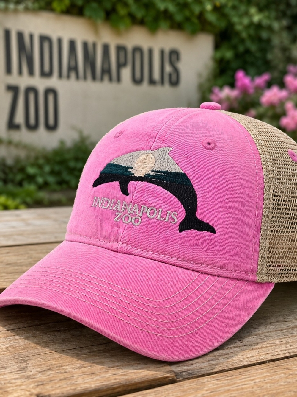 Indianapolis Zoo Pink Dolphin Mesh Trucker Hat Blue 84 Snapback